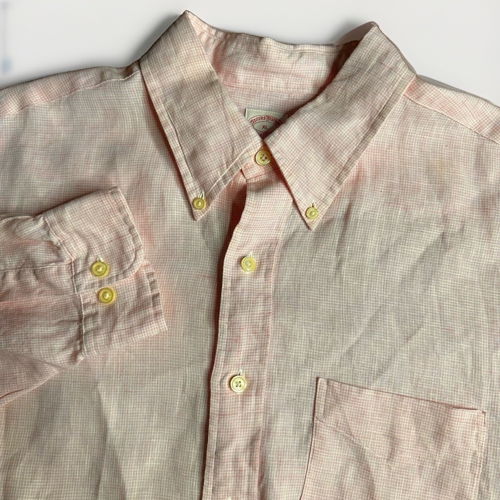 Vintage Brooks Brothers Irish Linen Shirt Mens XL Pink Micro Check Button Down